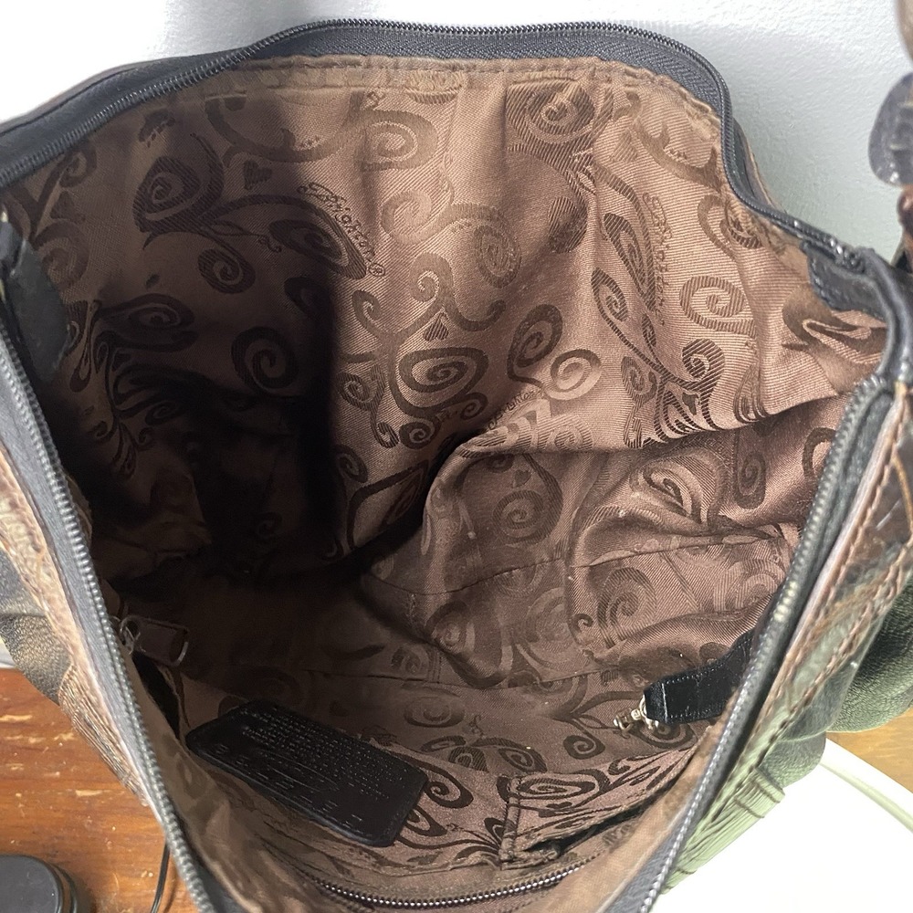 BRIGHTON Leather Women's Croc Purse Black&Brown Bag Tassel Hobo  9x13x2.5"‎ - Picture 11 of 16